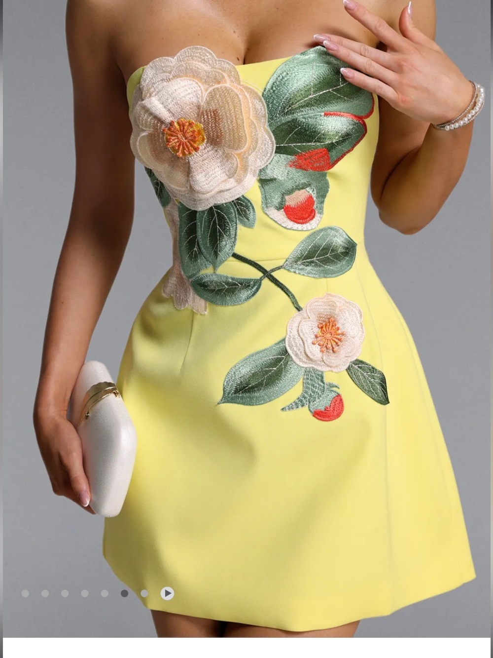 NWT Bella Barnett Doris Elegant Tailored Strapless 3D Floral Embroidered Dress L - Picture 3 of 9